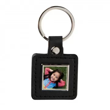 Porte clés en cuir noir carré personnalisable photo