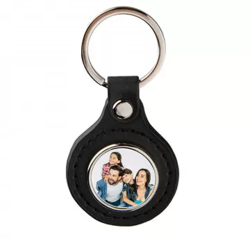 Porte clés en cuir noir de forme rond personnalisé