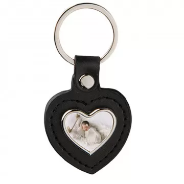 Porte clés cuir noir en forme de cœur personnalisé
