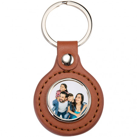 Porte clef cuir brun rond à personnaliser