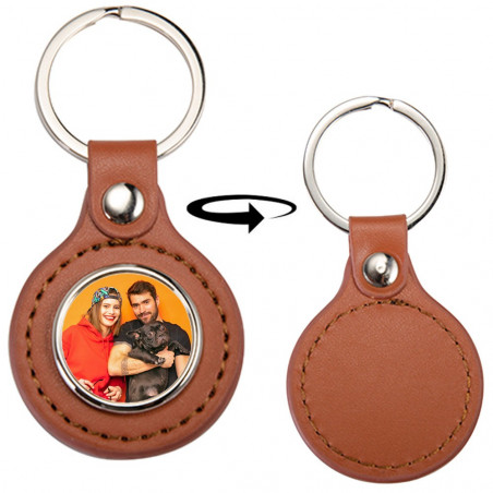 Porte clé cuir brun rond personnalisable