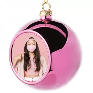 Boule de noel rose clair personnalisée avec une photo