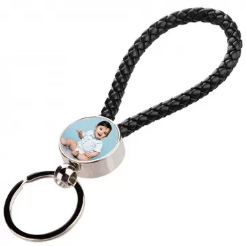 Porte clef corde noir avec personnalisation 2 photos