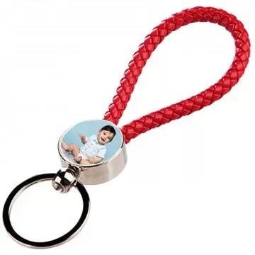 Porte-clés rond avec corde rouge et 2 photos imprimées