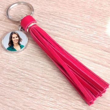 Porte clés plumeau long rouge avec photo à imprimer
