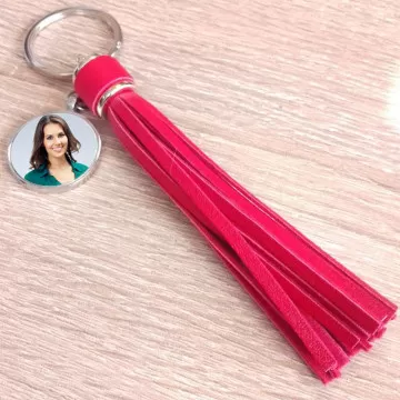 Porte clés plumeau long rouge avec photo à imprimer