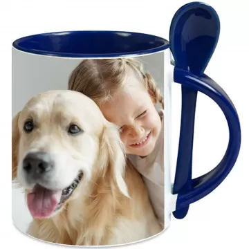 Mug avec cuillère de couleur bleu à personnaliser