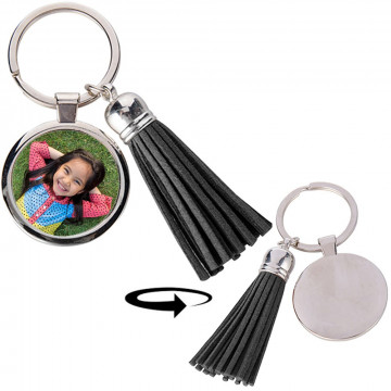 Porte clef plumeau noir à personnaliser avec photo