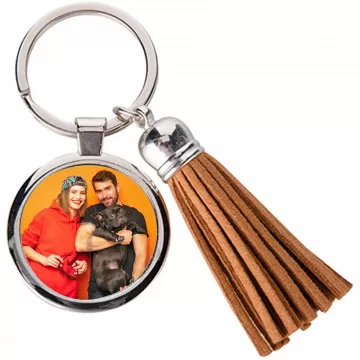 Porte clés plumeau de couleur brun personnalisable photo