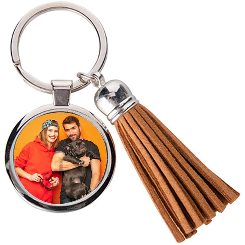 Porte clef plumeau brun personnalisé