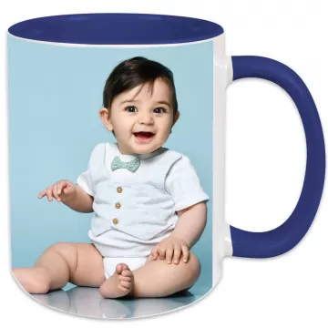 Mug en céramique bleu foncé et blanc à personnaliser