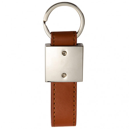 Porte clé cuir long carré brun verso