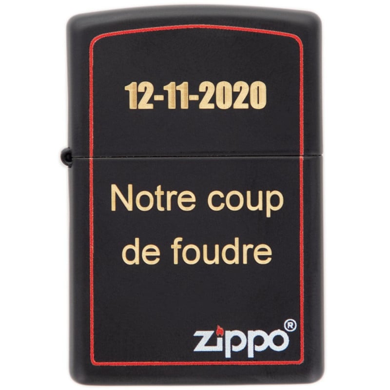 Briquet Zippo noir bord rougepersonnalisé