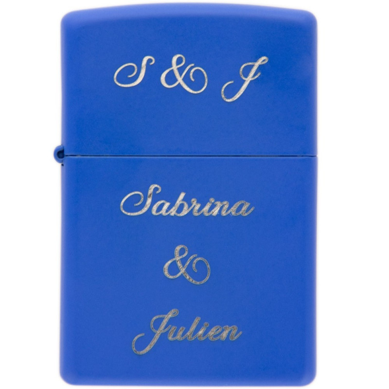 Briquet Zippo bleu mat personnalisé