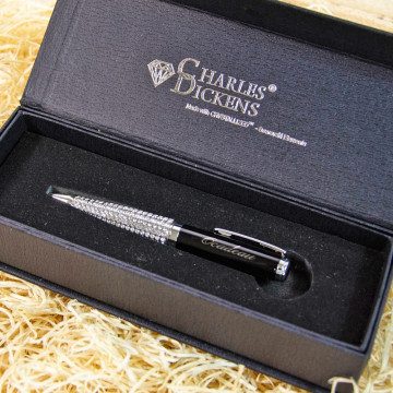 Stylo gravé Charles Dickens avec strass Swarovski