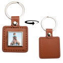 Porte clé cuir brun carré personnalisable