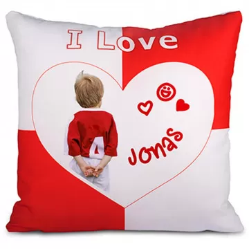 Coussin I love rouge avec photo