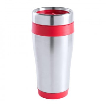 Un mug thermos double paroi rouge acier