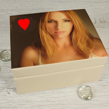Boite en cuir personnalisable photo - Boite beige cuir imprimée