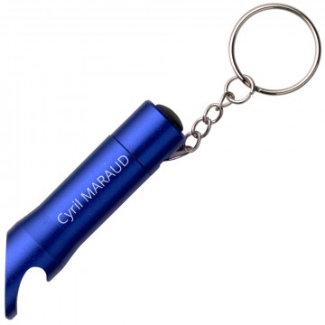 Porte clef lampe bleu gravée texte