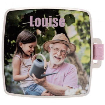 Miroir girly tissu rose avec carré photo personnalisé