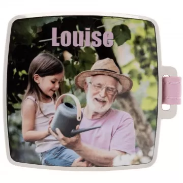Miroir girly tissu rose avec carré photo personnalisé