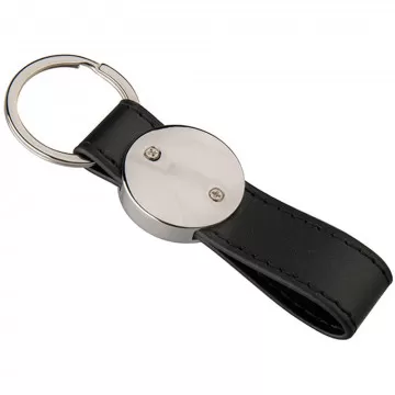 Porte clef en cuir long avec photo ronde