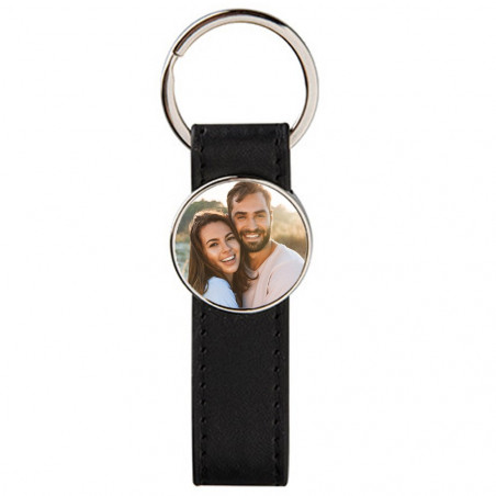 Porte clef cuir rond long imprimé photo