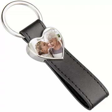 Porte clés cuir long avec photo coeur imprimé