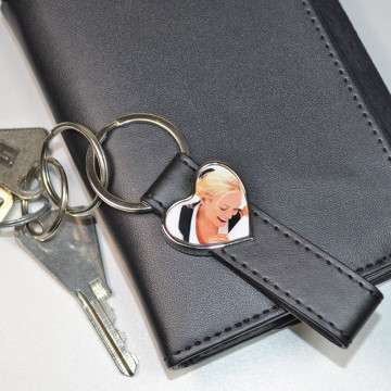 Porte clés cuir long avec photo coeur imprimé