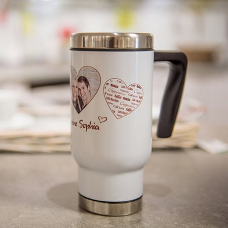 Tasse thermos blanc avec photo imprimée