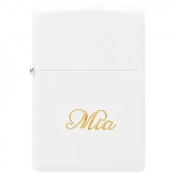 Briquet blanc zippo avec texte gravé