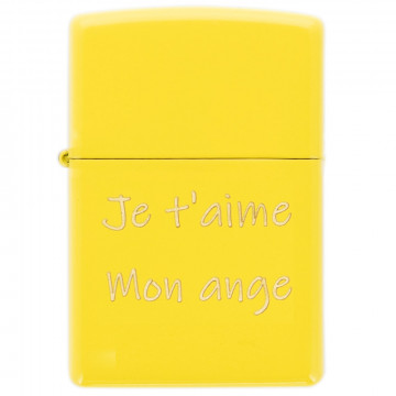 Briquet Zippo jaune gravé