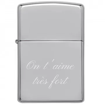 Briquet Zippo chrome gravure texte