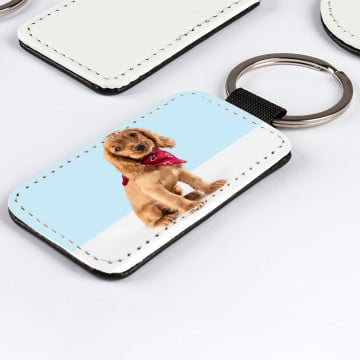 Porte clés en cuir rectangle à customiser avec photo imprimée