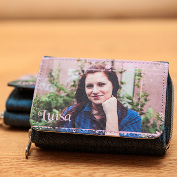 Portefeuille bleu jean personnalisé photo