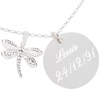 Collier libellule en argent personnalisé - Collier libellule gravé