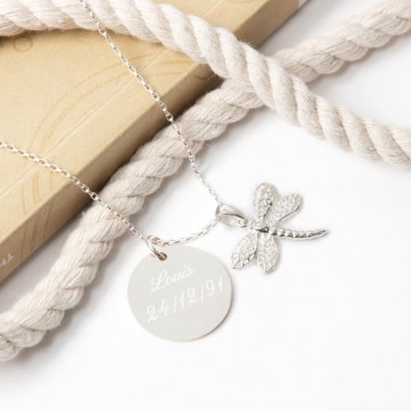 Collier libellule argent avec personnalisation