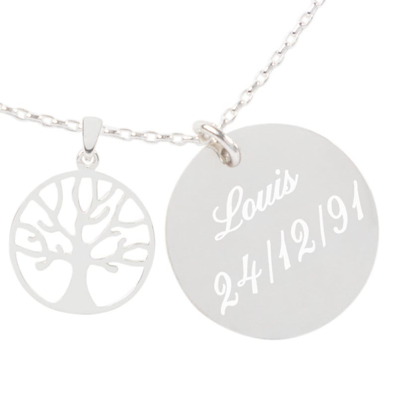 Pendentif rond arbre de vie gravé