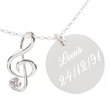 collier en argent avec symbole clé de sol gravé