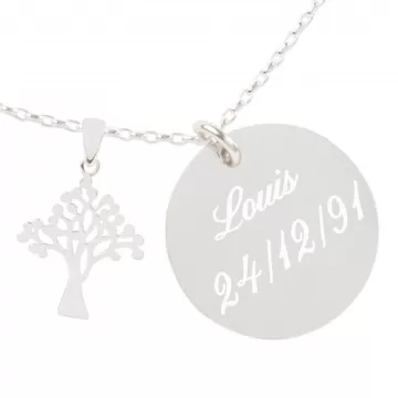 Collier abre gravé en plaqué argent