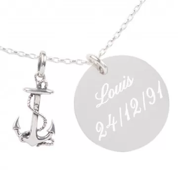 Collier ancre marine personnalisable | Collier argent avec gravure texte