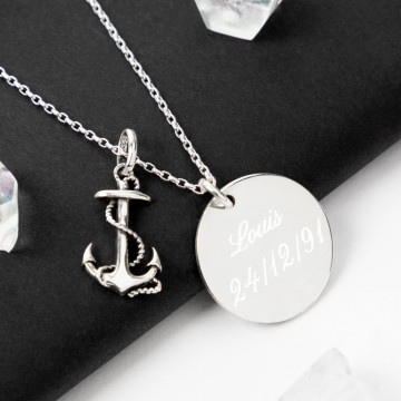 Collier ancre marine gravé