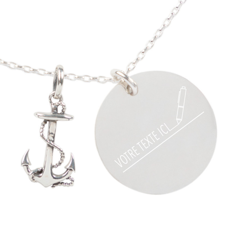 Collier Unisexe Chaîne 50cm Avec Pendentif Ancre Maritime En Métal Argenté