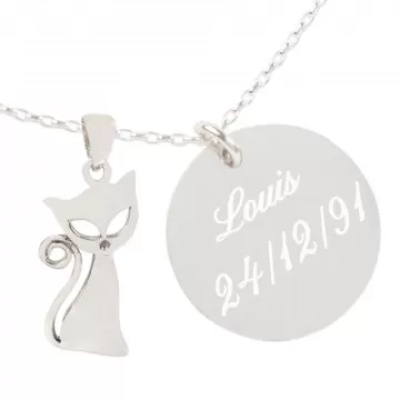 Collier chat en argent 925 gravé