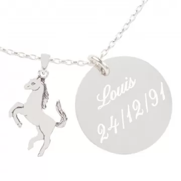 Collier cheval argent gravé - Collier personnalisé cheval