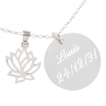 Collier fleur de lotus gravé - Collier Lotus personnalisé