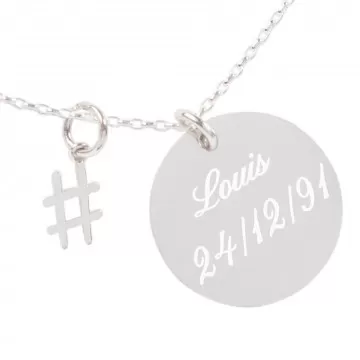 Collier hashtag original gravé - Pendentif hashtag personnalisé