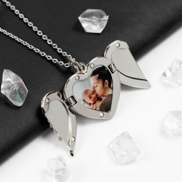 Collier médaillon coeur personnalisé - Collier ange imprimé photo