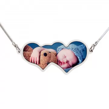 Collier double coeur avec photo - Collier imprimé photo
